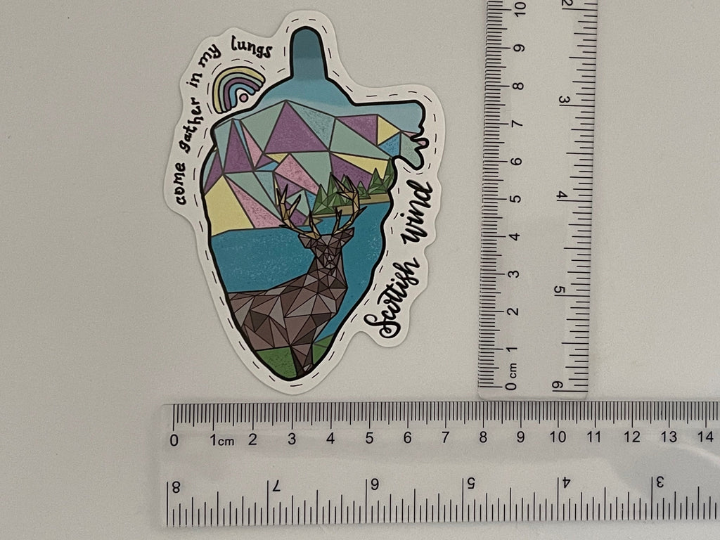 Scottish Wind Vinyl Sticker: Polygon Stag, Pastel Loch