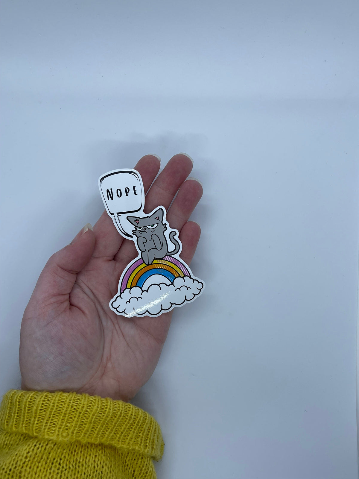 Nope Cat Vinyl Sticker: Grumpy Cat on Rainbow