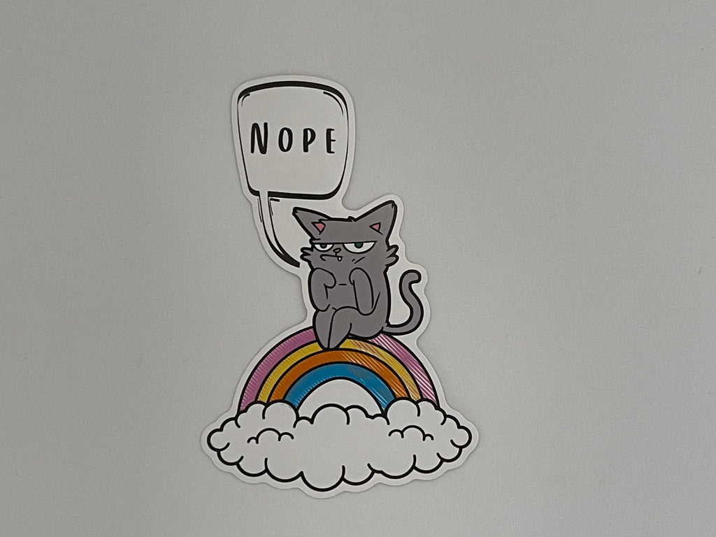 Nope Cat Vinyl Sticker: Grumpy Cat on Rainbow