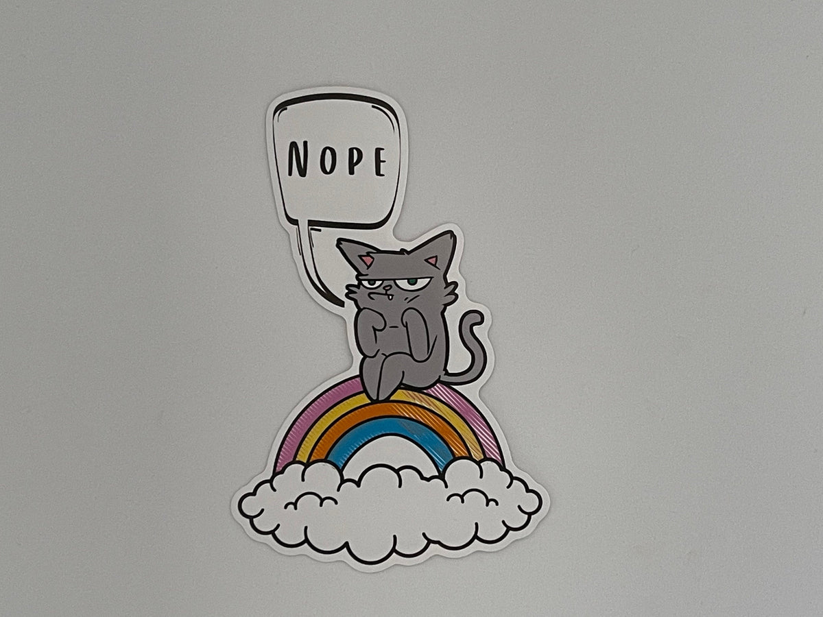 Nope Cat Vinyl Sticker: Grumpy Cat on Rainbow