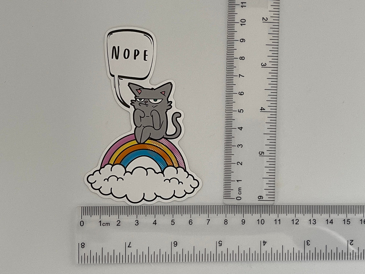 Nope Cat Vinyl Sticker: Grumpy Cat on Rainbow