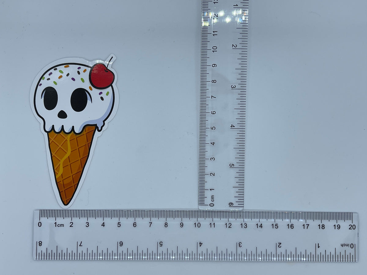 Ice Scream Skull Vinyl Sticker: Funny Goth Laptop Decal