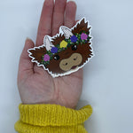 Floral Highland Cow Sticker, Scottish Coo Decal