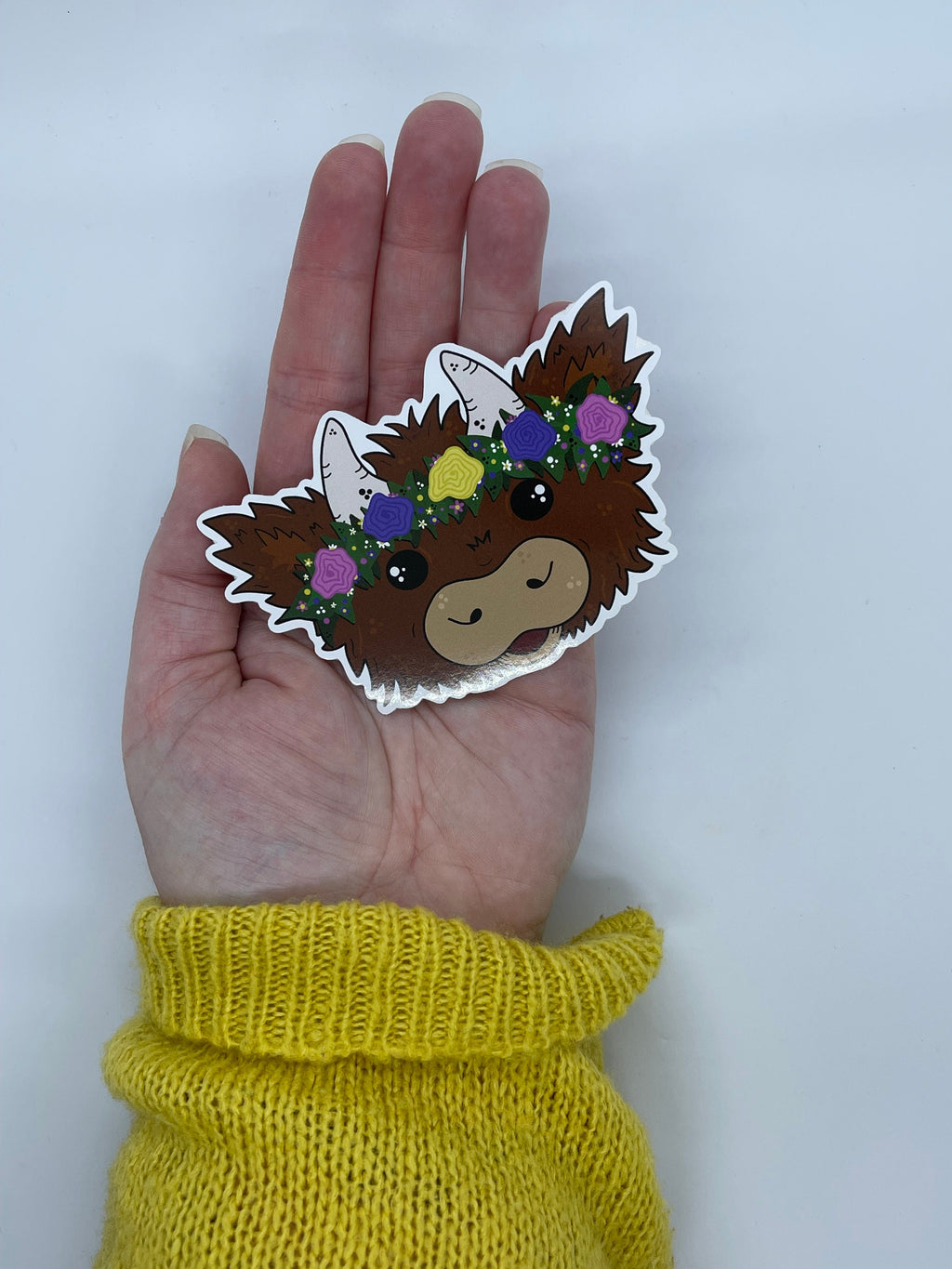 Floral Highland Cow Sticker, Scottish Coo Decal