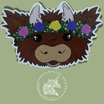 Floral Highland Cow Sticker, Scottish Coo Decal