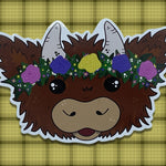 Floral Highland Cow Sticker, Scottish Coo Decal