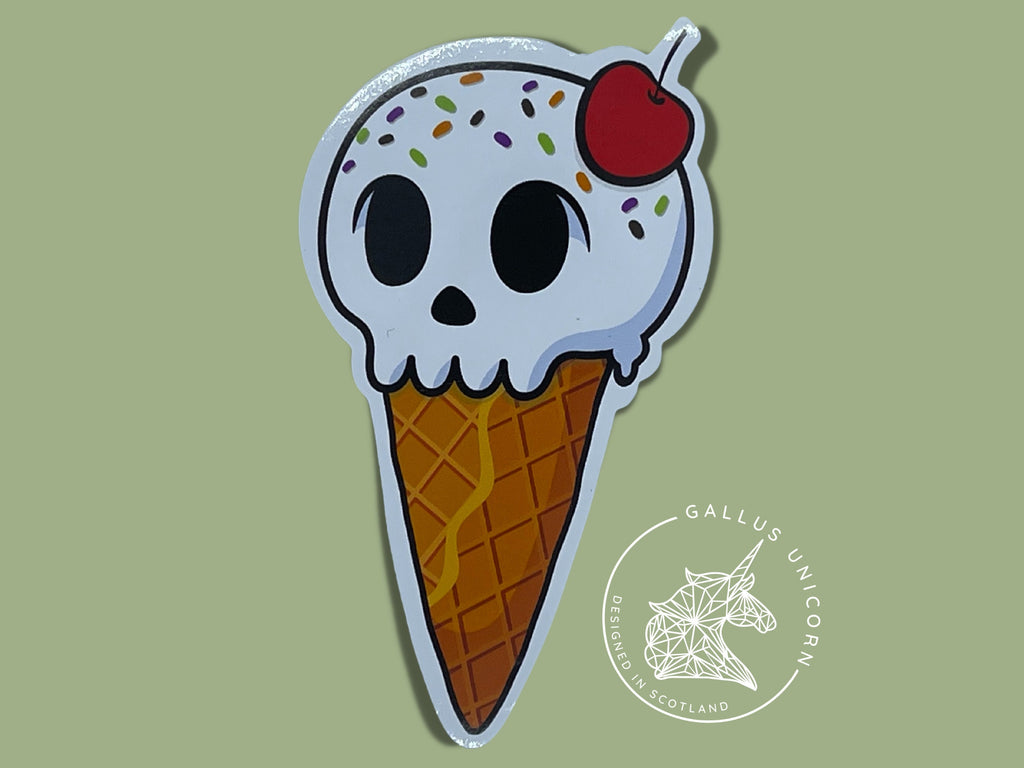 Ice Scream Skull Vinyl Sticker: Funny Goth Laptop Decal