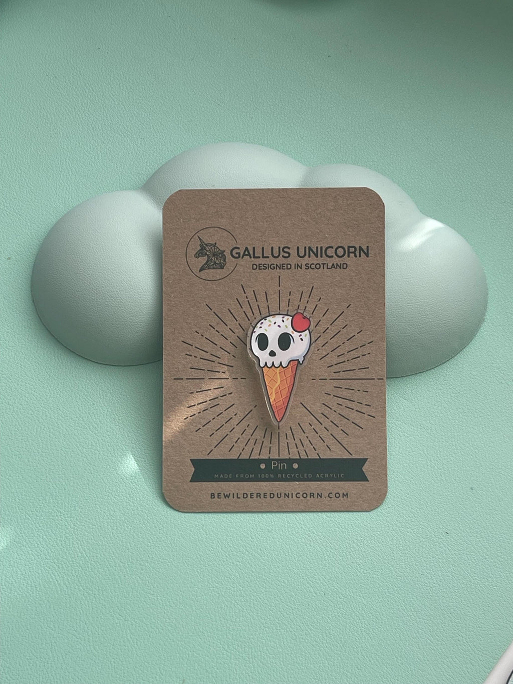 Ice Scream Skull Acrylic Pin: Spooky Sweet Treat, Recycled Acrylic
