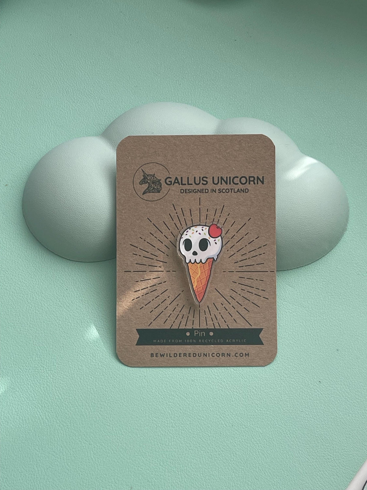 Ice Scream Skull Acrylic Pin: Spooky Sweet Treat, Recycled Acrylic