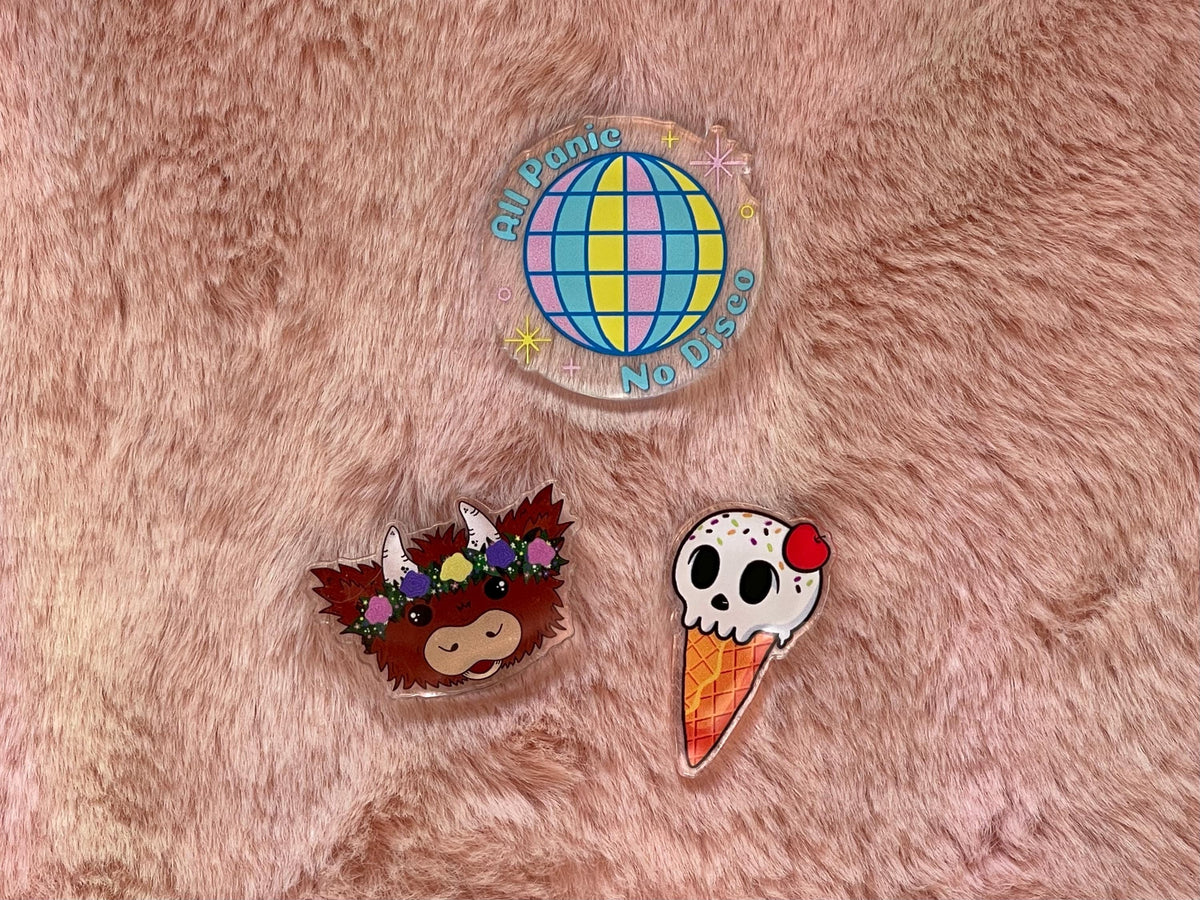 Ice Scream Skull Acrylic Pin: Spooky Sweet Treat, Recycled Acrylic
