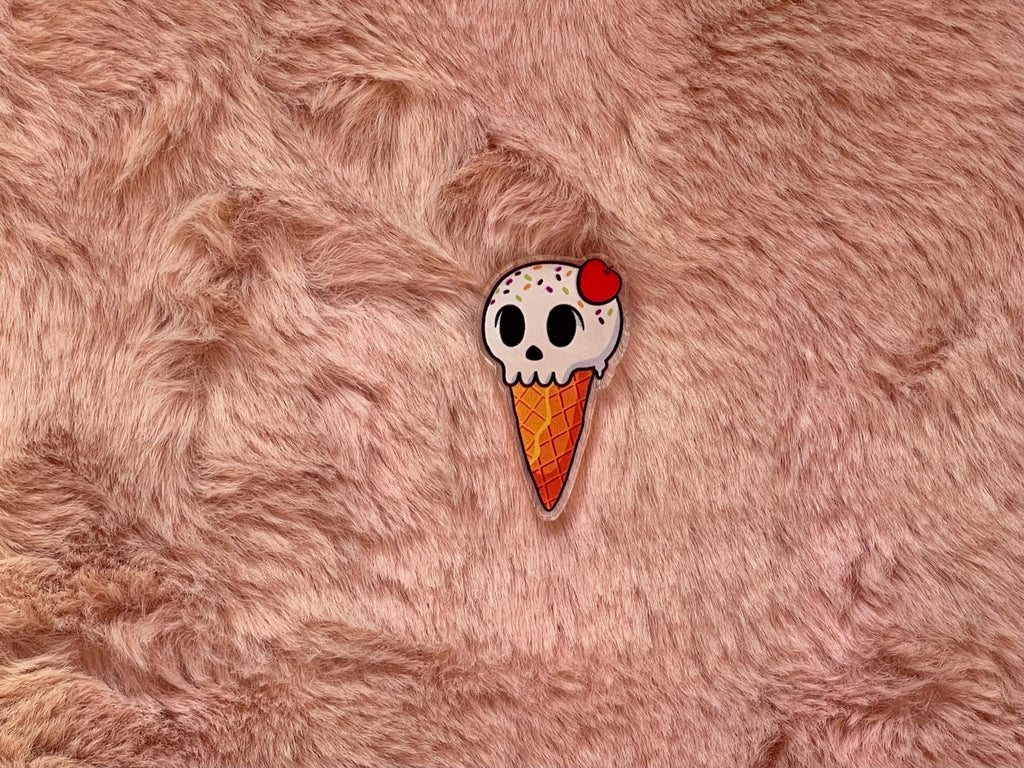 Ice Scream Skull Acrylic Pin: Spooky Sweet Treat, Recycled Acrylic