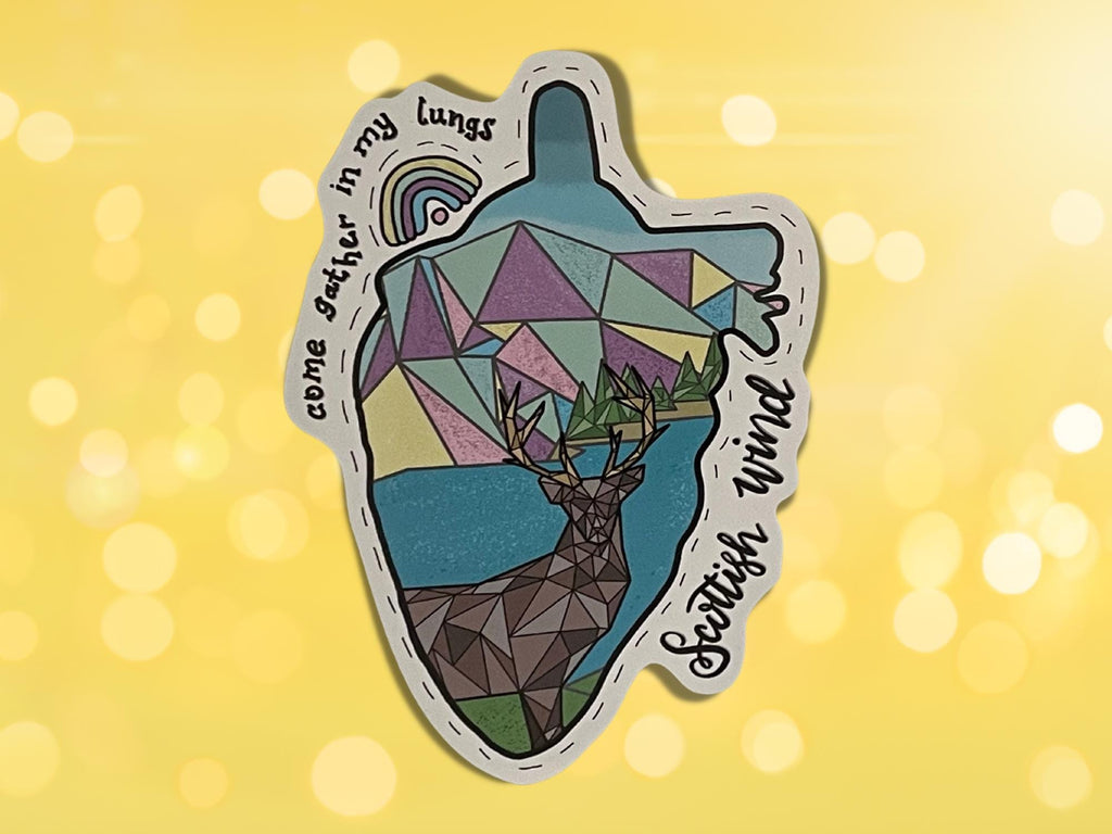 Scottish Wind Vinyl Sticker: Polygon Stag, Pastel Loch