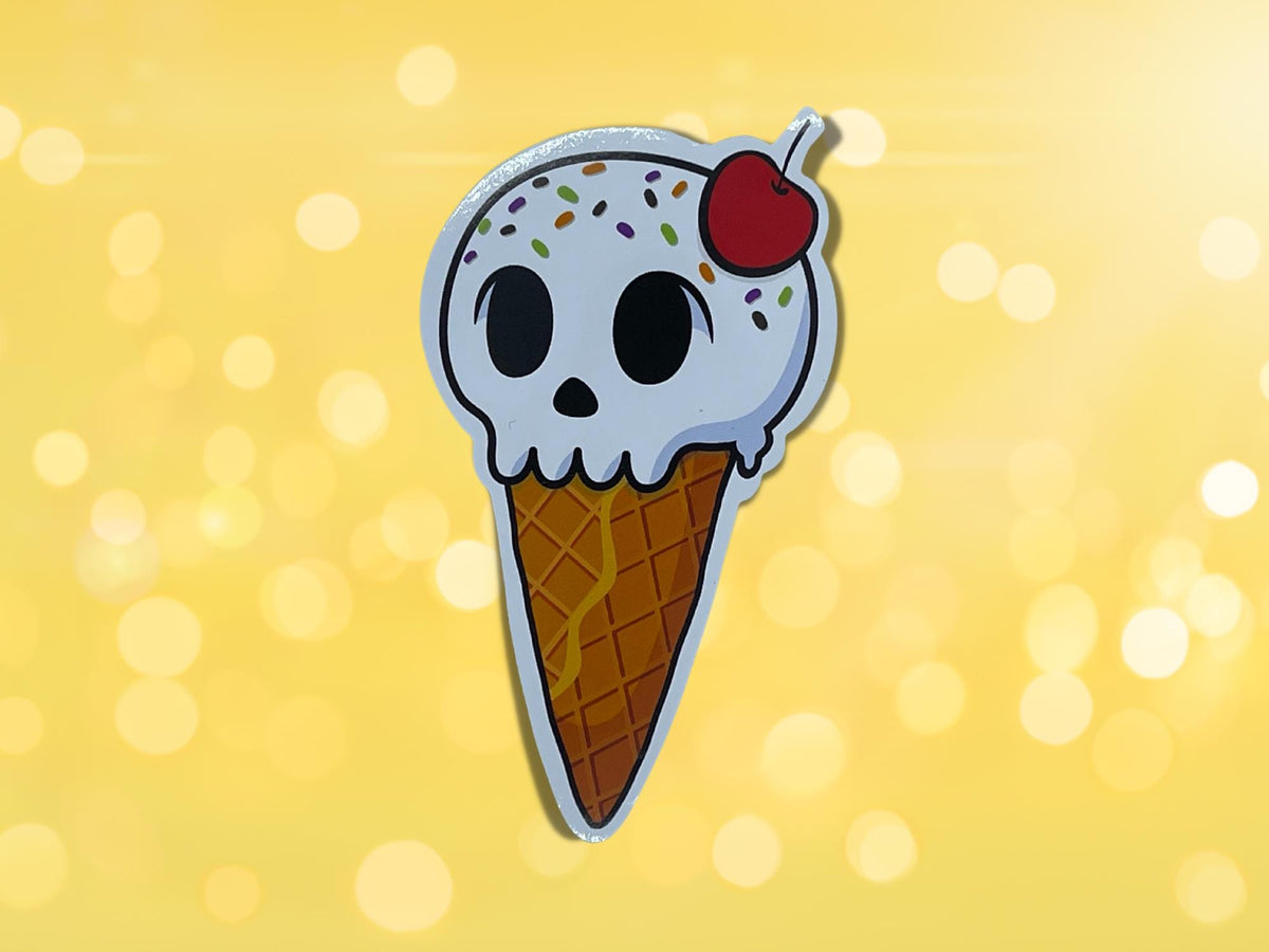 Ice Scream Skull Vinyl Sticker: Funny Goth Laptop Decal