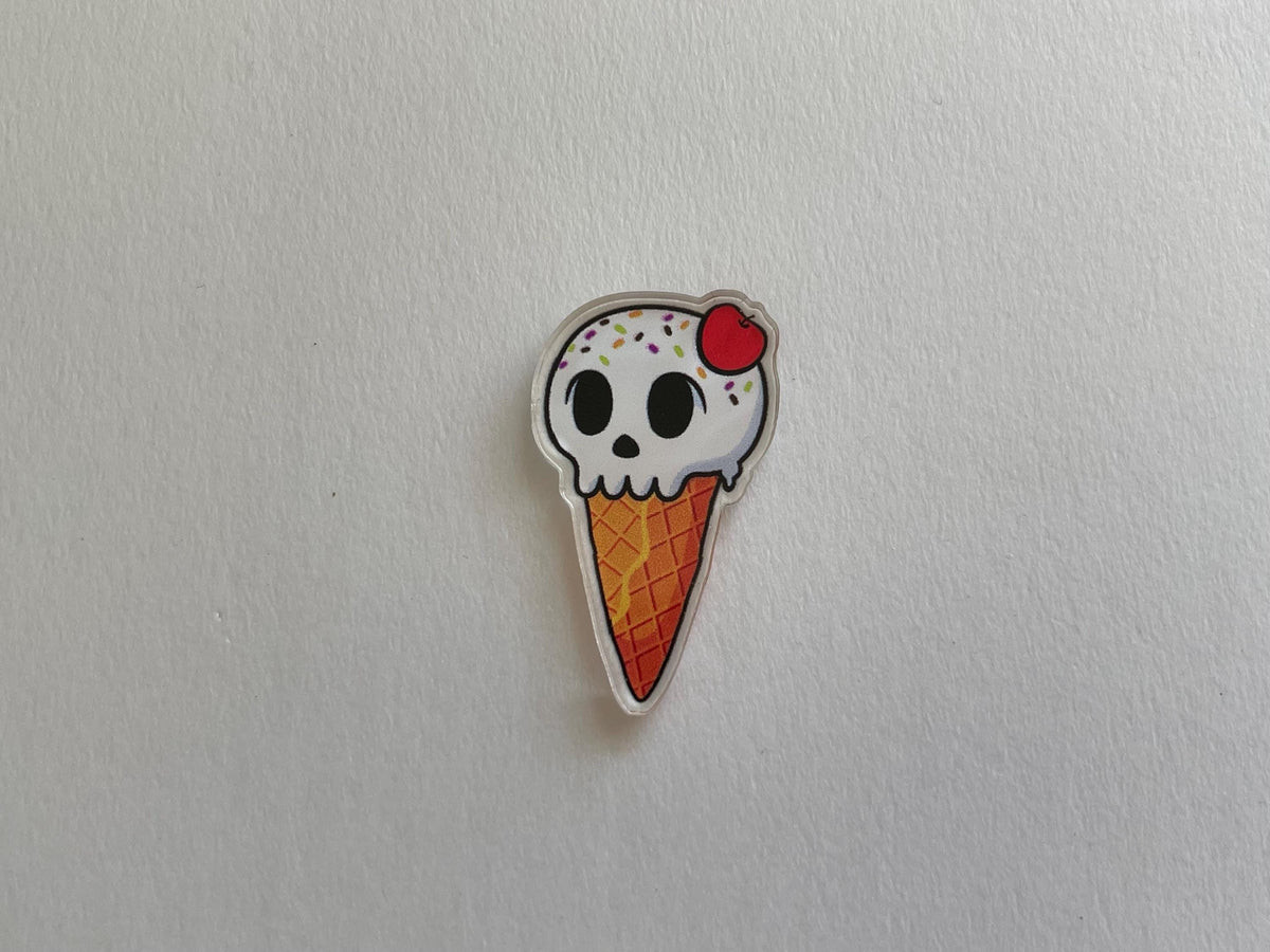 Ice Scream Skull Acrylic Pin: Spooky Sweet Treat, Recycled Acrylic