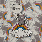 Nope Cat Vinyl Sticker: Grumpy Cat on Rainbow