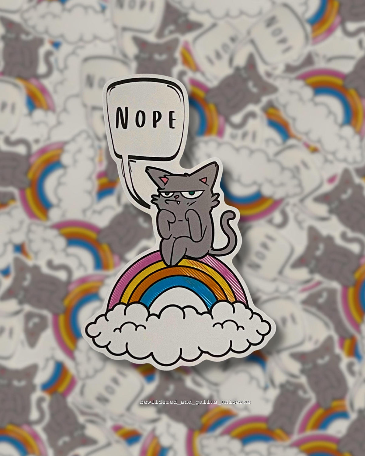 Nope Cat Vinyl Sticker: Grumpy Cat on Rainbow
