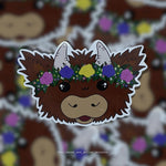Floral Highland Cow Sticker, Scottish Coo Decal