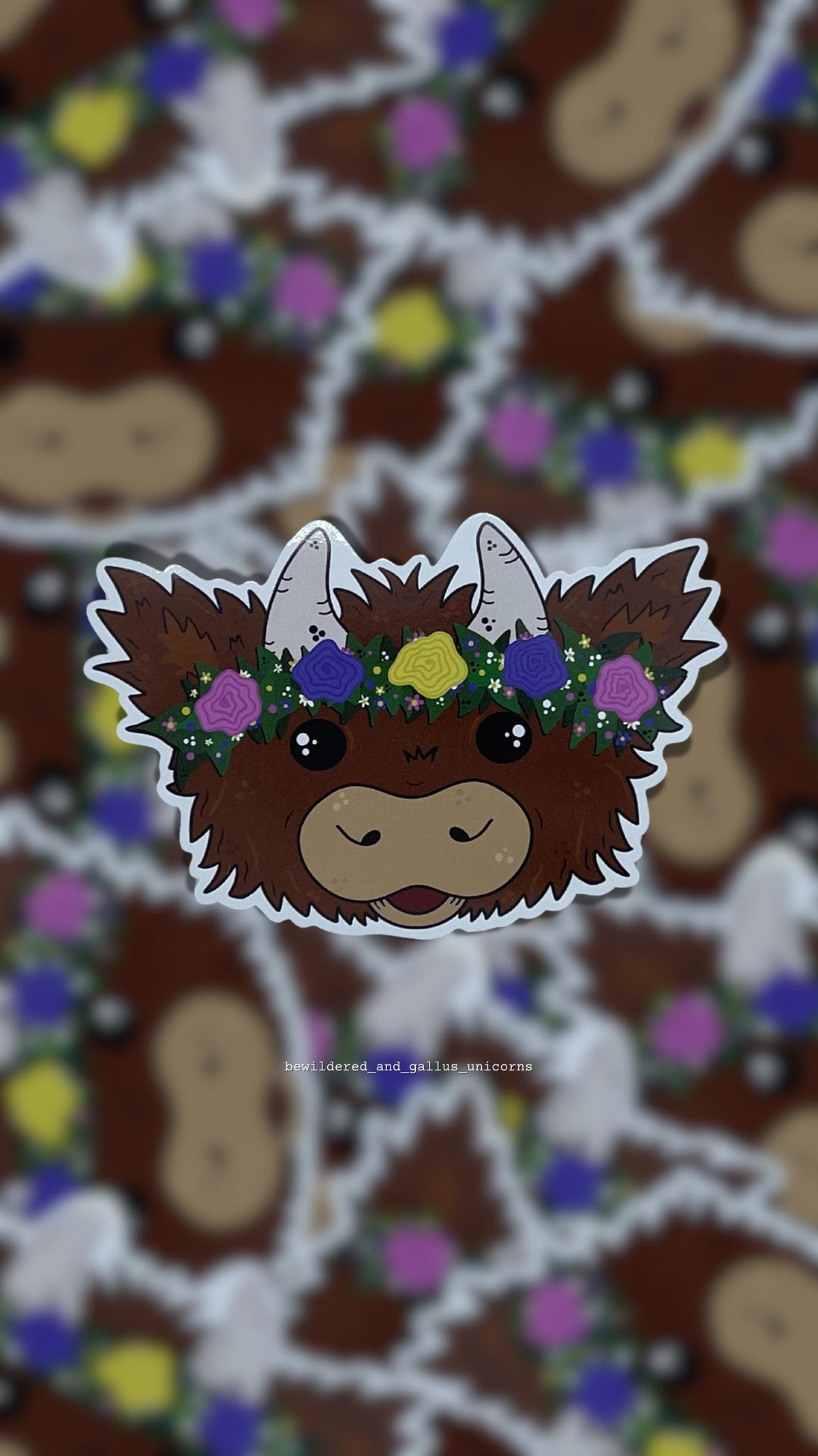 Floral Highland Cow Sticker, Scottish Coo Decal