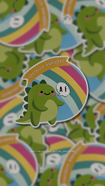 Socially Awkward Dinosaur Sticker: Funny Laptop Decal
