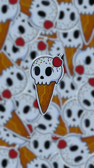 Ice Scream Skull Vinyl Sticker: Funny Goth Laptop Decal