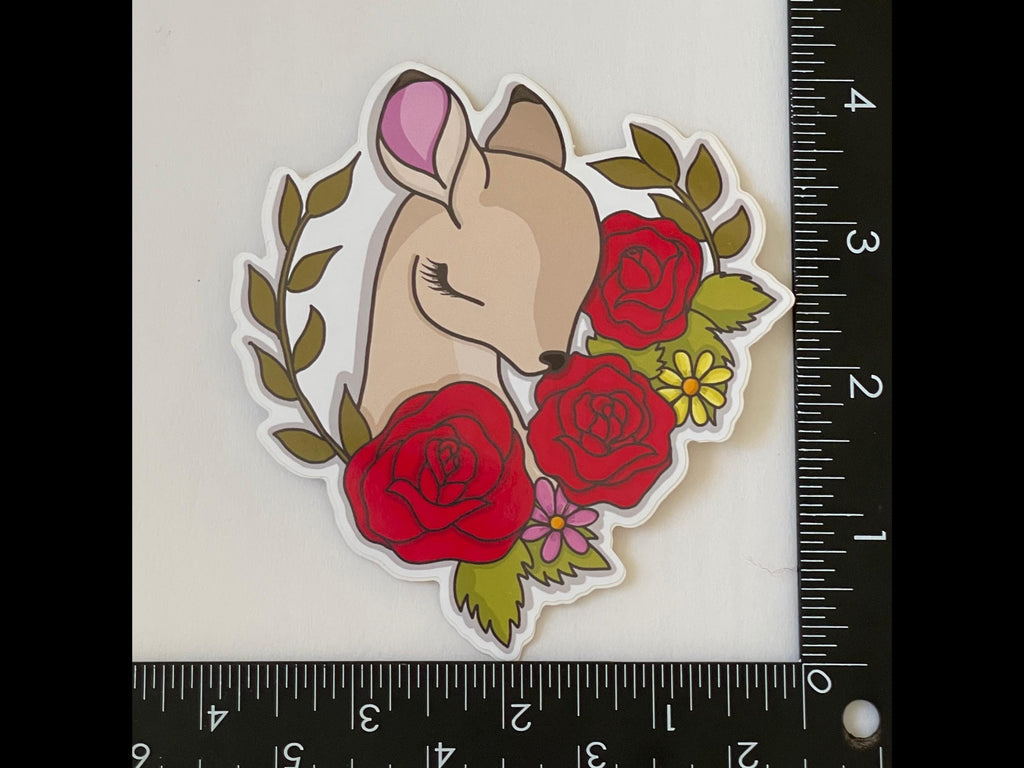 Floral Deer Head Sticker | Rose Woodland Wildlife Art Decal (10cm x 9.5cm)