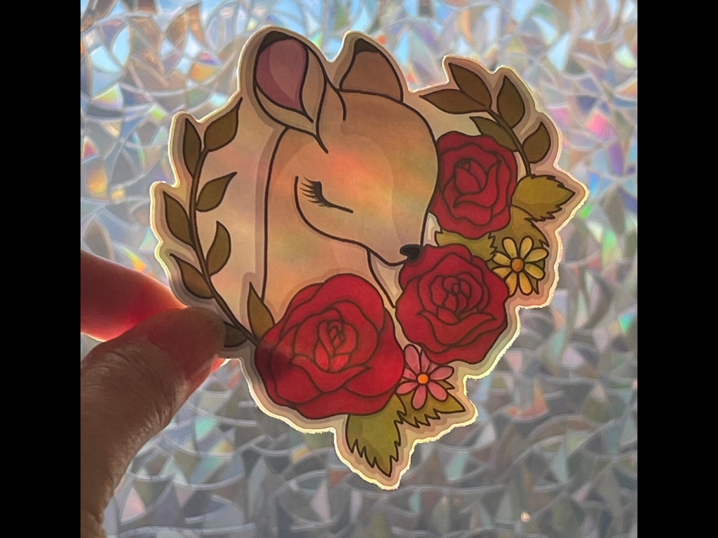 Floral Deer Head Sticker | Rose Woodland Wildlife Art Decal (10cm x 9.5cm)