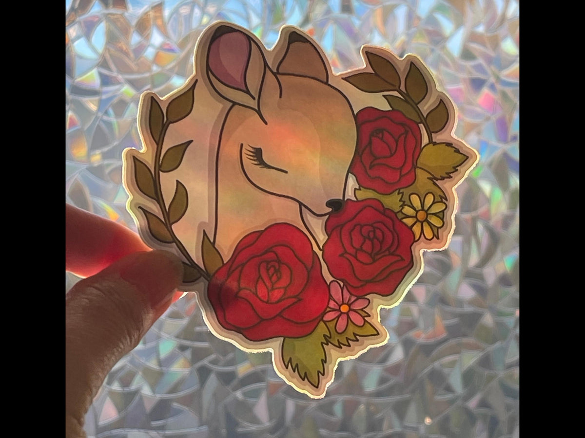 Floral Deer Head Sticker | Rose Woodland Wildlife Art Decal (10cm x 9.5cm)