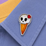 Ice Scream Skull Acrylic Pin: Spooky Sweet Treat, Recycled Acrylic