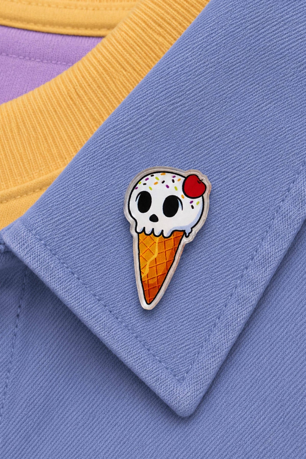Ice Scream Skull Acrylic Pin: Spooky Sweet Treat, Recycled Acrylic