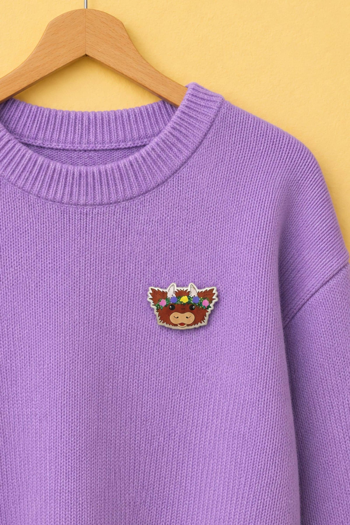 Highland Cow Acrylic Pin: Floral Crown, Scottish Recycled Coo